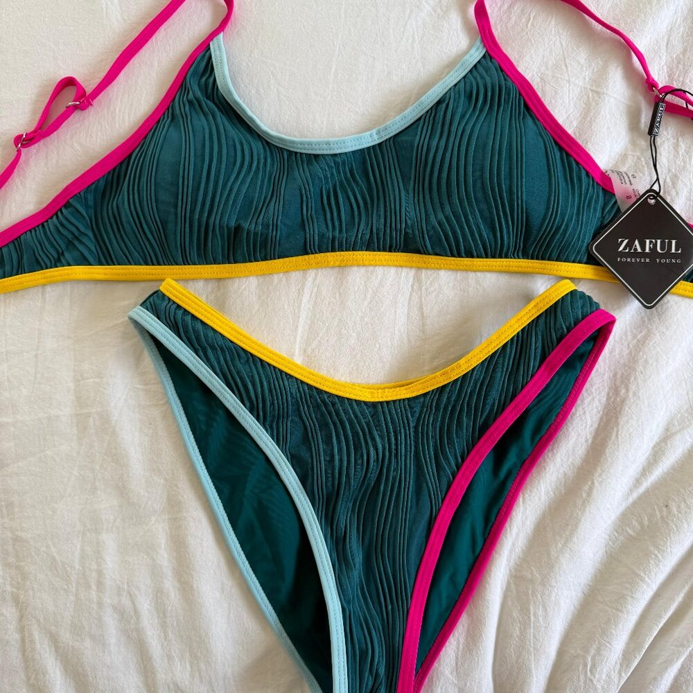 ZAFUL Colorblock Bikini Set  (Green/Blue/Pink/Yellow) Size Small